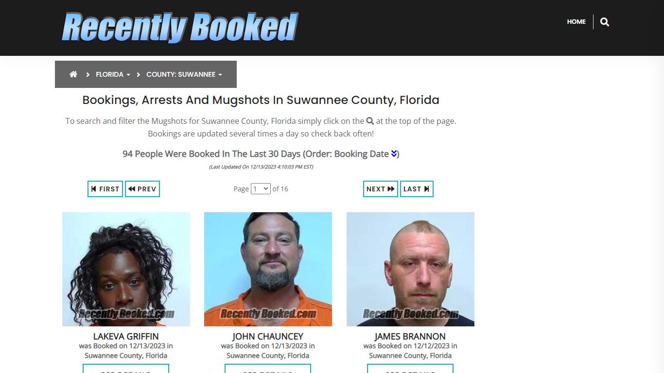 Bookings, Arrests and Mugshots in Suwannee County, Florida